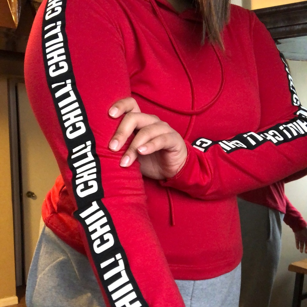 Cropped “Chill!” Drawstring Hoodie